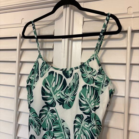 Crane White and Green Palm Print One Piece Swimsuit Size XXL - Picture 3 of 6